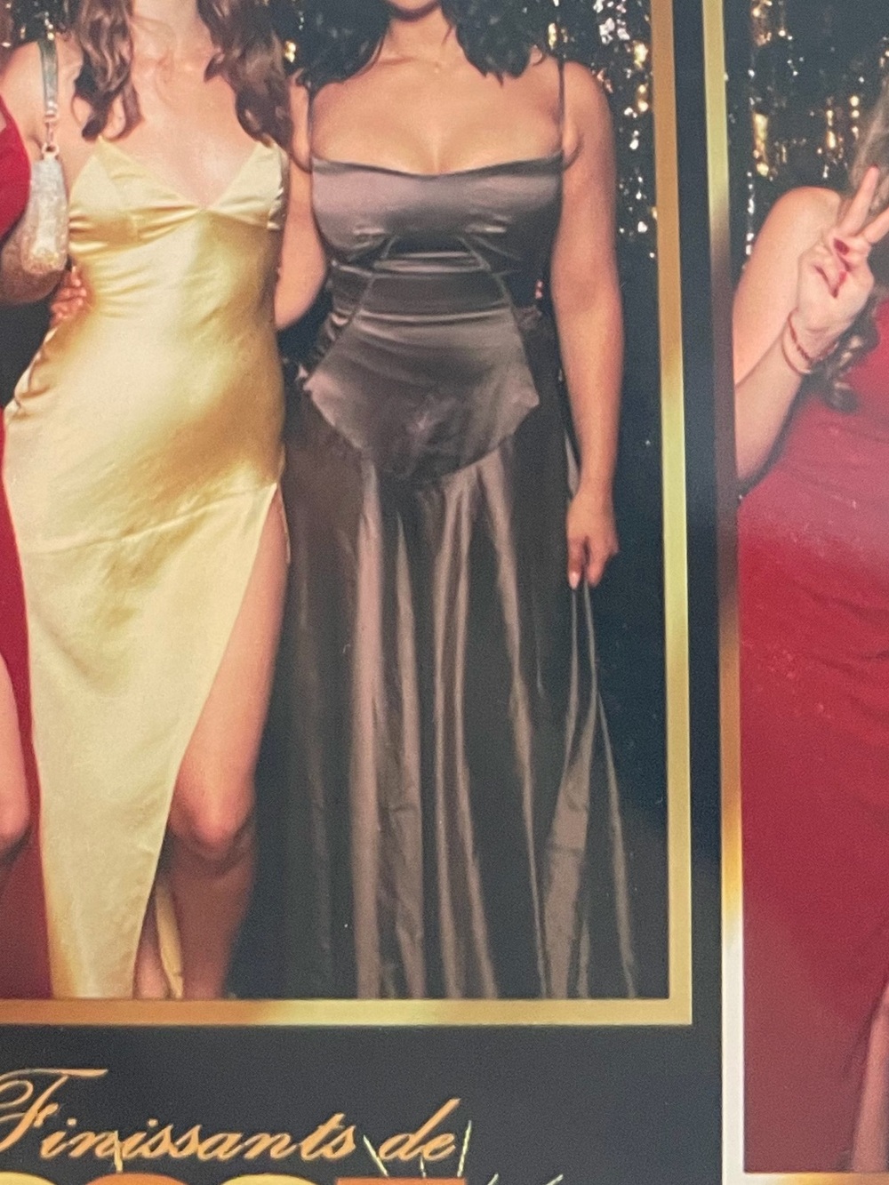 House of CB Satin Prom Dress in Gold and Charcoal